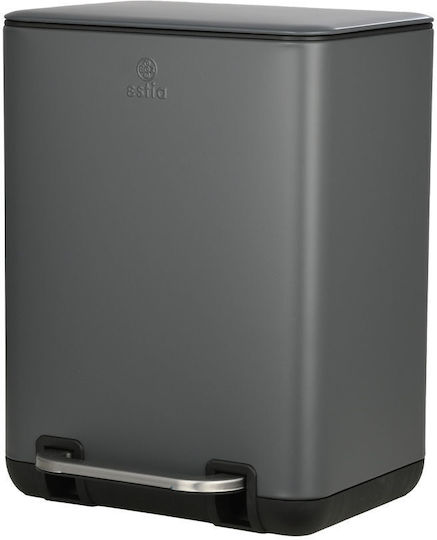 Estia Cubic Metallisch Set aus Toilettenbürste und Mülleimer für das Badezimmer Sanftes Schließen 6Es Gray