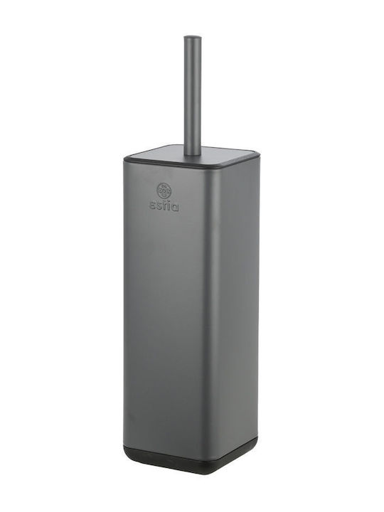 Estia Cubic Metallic Toilet Brush and Basket Set Soft Close 6lt Gray