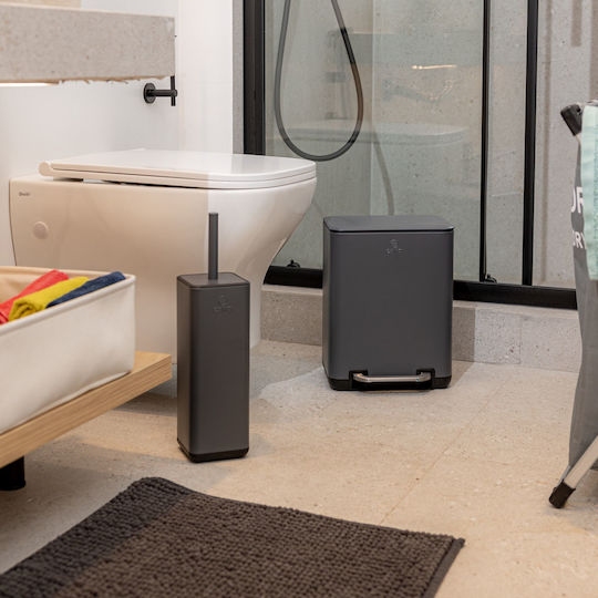 Estia Cubic Metallisch Set aus Toilettenbürste und Mülleimer für das Badezimmer Sanftes Schließen 6Es Gray