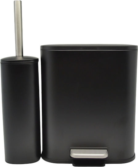 Ankor Metallic Toilet Brush and Basket Set Soft Close 5lt Black