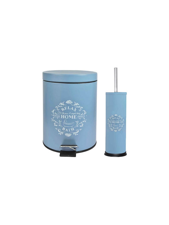 Sidi Home Plast Metalic Set perie de toaletă și coș de gunoi pentru baie 7lt Albastru deschis