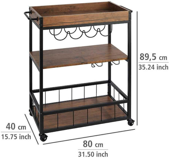 Wenko Wooden Kitchen Trolley 3 Tiers Brown 80x40x89.5cm