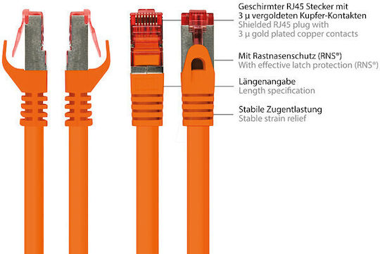 Alcasa S/FTP Cat.6 (Gigabit) Καλώδιο Δικτύου Ethernet 1m Πορτοκαλί