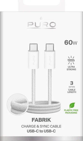 Puro Braided USB 2.0 Cable USB-C male - USB-C 240W PD Λευκό 1m