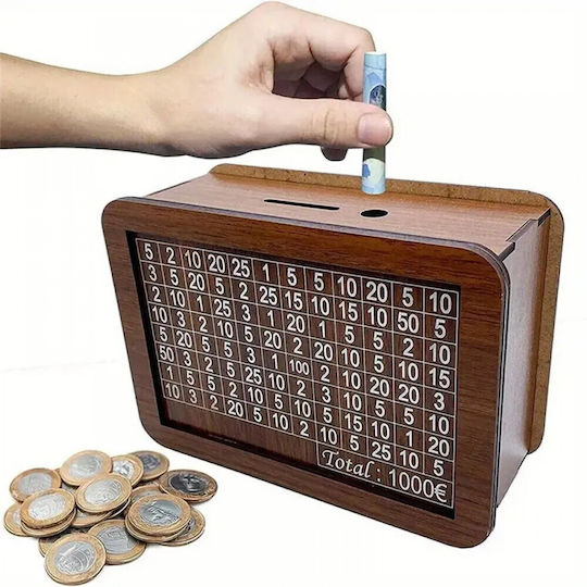 Kakeibo Box Japanese Wooden Retro Piggy Bank Savings 1000€ Brown