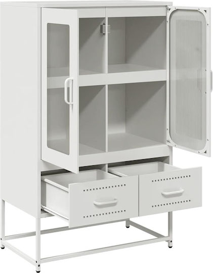 Bodenvitrine fürs Wohnzimmer aus Metall, Weiß, mit Glas 68x39x111,5 cm