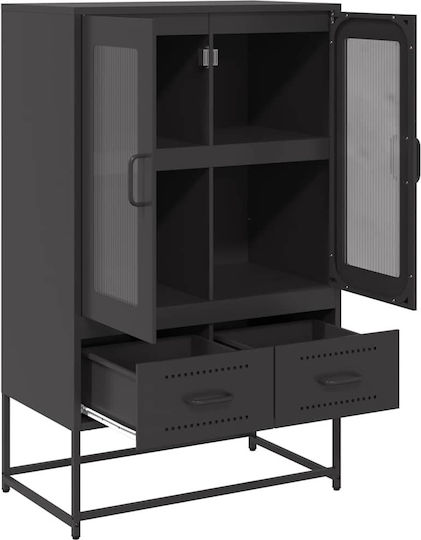 Vitrină de Sufragerie din Metal Negru cu Geam 68x39x111.5cm