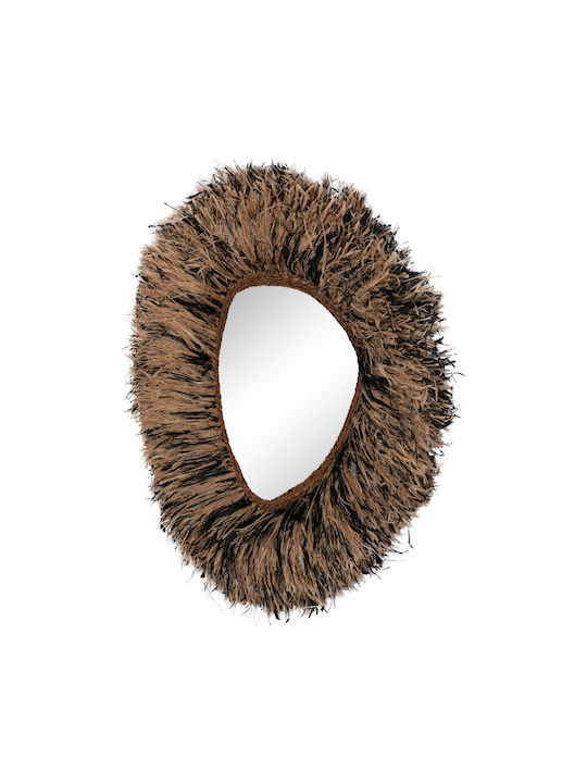 HomeMarkt Καθρέπτης Τοίχου Ασύμμετρος με Μπεζ Rattan Πλαίσιο 80x80cm
