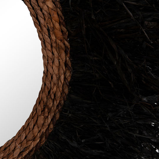 HomeMarkt Oglindă de Perete cu Negru Ramă din Rattan Diametru 85cm 1buc