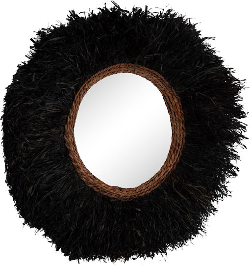 HomeMarkt Oglindă de Perete cu Negru Ramă din Rattan Diametru 85cm 1buc