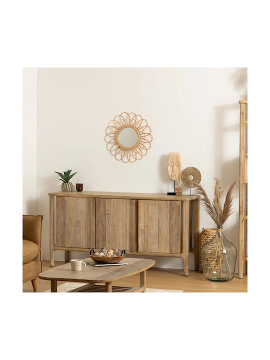 Atmosphera Καθρέπτης Τοίχου με Μπεζ Rattan Πλαίσιο Διαμέτρου 56cm