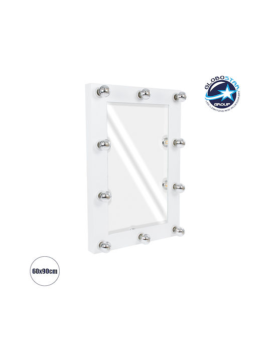 GloboStar Wall Mirror with White Wooden Frame & LED Lighting 90x60cm 1pcs