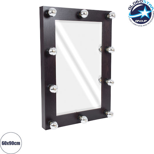 GloboStar Wall Mirror with Brown Wooden Frame & LED Lighting 90x60cm 1pcs