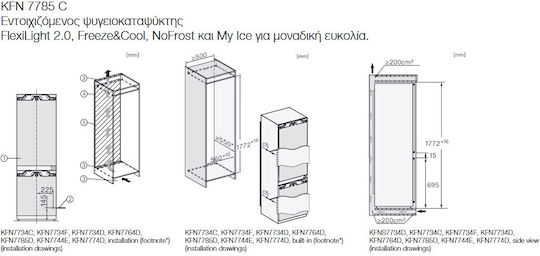 Miele Ψυγειοκαταψύκτης 255lt NoFrost Υ177xΠ55.9xΒ54.6εκ. Λευκός KFN 7785 C