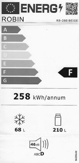 Robin Retro Ψυγείο Δίπορτο 278lt Total NoFrost Υ157xΠ60xΒ70εκ. Μπεζ RB-280