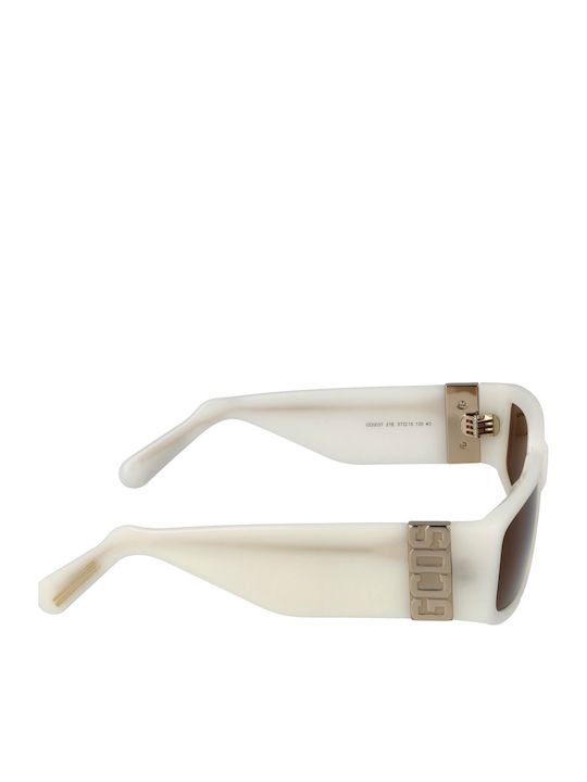 GCDS Unisex Sunglasses with White Horn-Rimmed Frame and Brown Lenses GD0037 21E