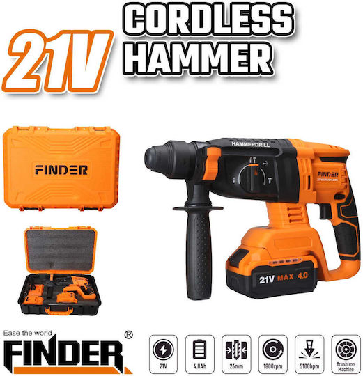 Finder Κρουστικό Σκαπτικό Πιστολέτο Μπαταρίας 21V 2x4Ah με Υποδοχή SDS Plus 198353