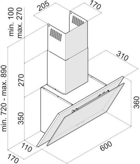 Tornado Ester 1100 Απορροφητήρας Καμινάδα 60cm Μαύρος