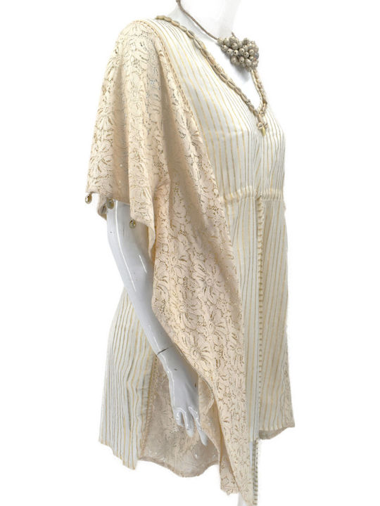 Ammos Damen Mini Kaftan Strand Beige