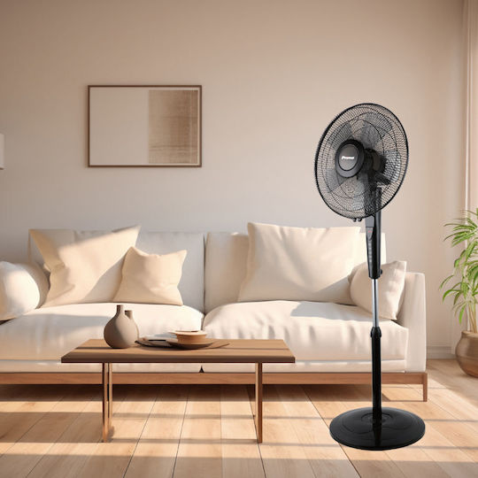 Primo PRSF-80505 Pedestal Fan 60W 40cm Diameter with Remote Control Black