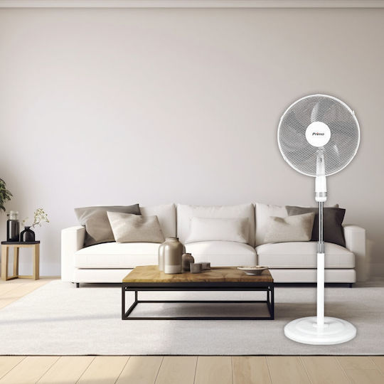 Primo PRSF-80446 Ανεμιστήρας Ορθοστάτης 50W Διαμέτρου 40cm Λευκός