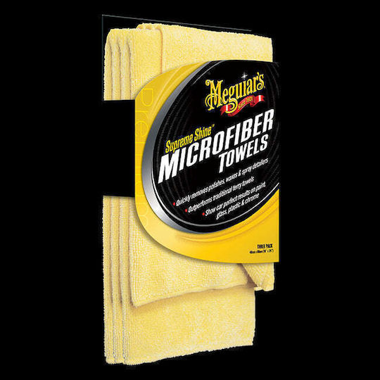 Meguiar's Supreme Shine Microfibre Cloths Microfiber Polishing Car Yellow 60x40cm 3pcs