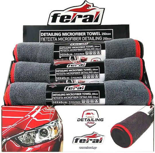 Auto Gs Μicrofiber Feral Detailing Πανιά Μικροϊνών Καθαρισμού Αυτοκινήτου Γκρι 40x38cm 3τμχ