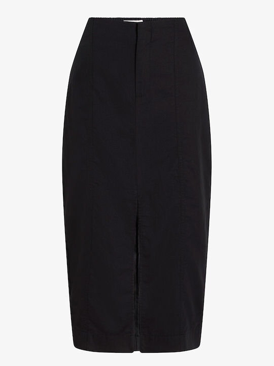 Linen Midi Skirt Black