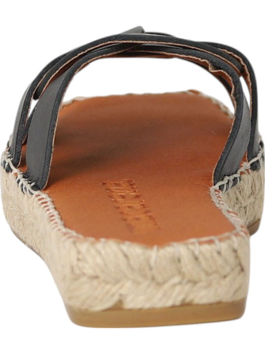 Leather Women's Flat Sandals in Black Color