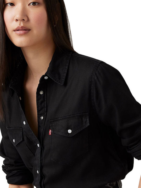 Western Women's Denim Long Sleeve Shirt Black