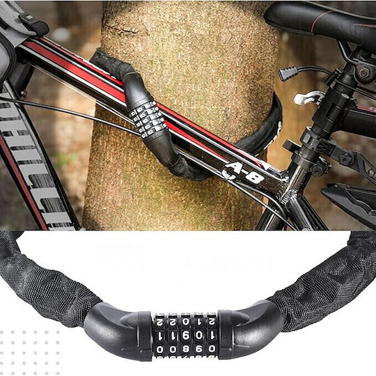 Lacăt antiefracție pentru bicicletă/trotinetă, lanț din oțel inoxidabil, rezistent la rugină, ușor de utilizat, transport facil, 90 cm