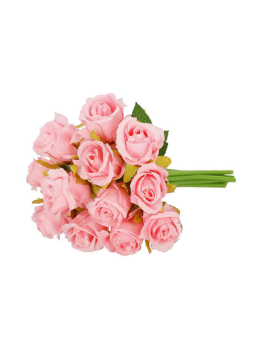 Artificial Flower Bouquet Made Polyester 12 Stems Roses 26cm Pink