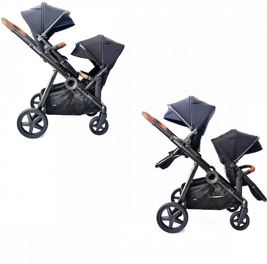 Kikka Boo GO2 Verstellbar Doppelter Kinderwagen Geeignet für Neugeborene Schwarz
