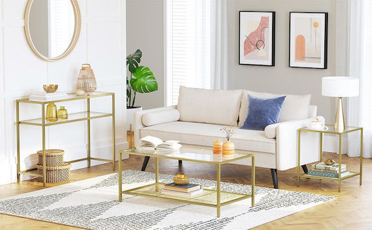 Console Table Metal with Glass Surface Pink L100xW35xH80cm