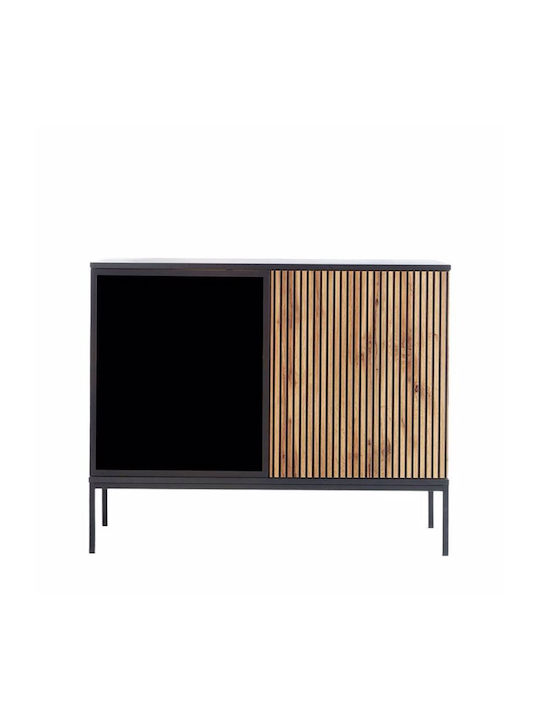 Sideboard Mystery Wooden with Mirror Natural Dark Black 104x39x83cm
