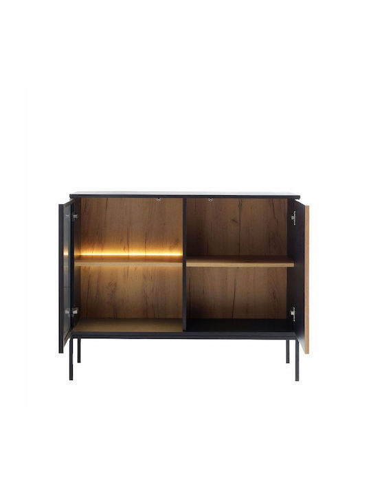 Sideboard Mystery Wooden with Mirror Natural Dark Black 104x39x83cm