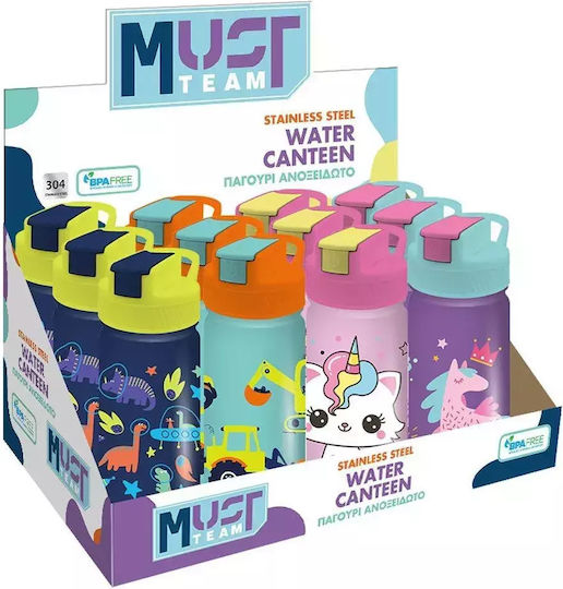 Must Team Stainless Steel Kids Water Bottle Unicorns with Straw Crown 450ml