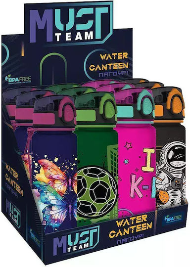 Must Team Kids Water Bottle Butterfly Plastic with Straw Blue 650ml