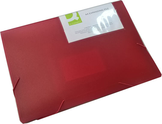 Foldable Briefcase Q-connect A4 12 Compartments Red Transparent