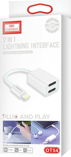 Earldom OT54 Converter Lightning male to Lightning 2x female White 1pcs