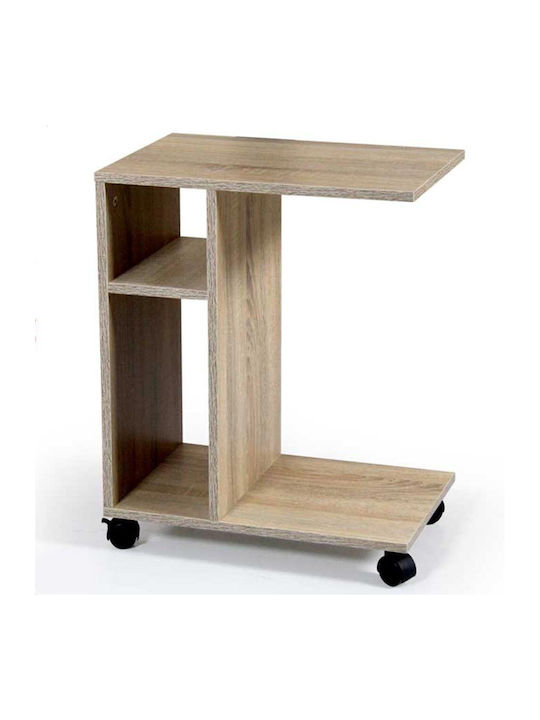 Rectangular Wooden Side Table with Wheels Oak M45xP30xH56cm