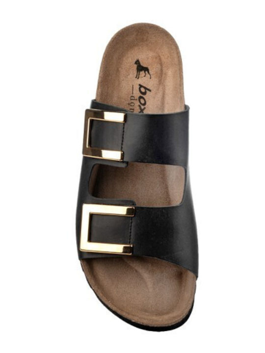 Leather Women's Flat Sandals in Black Color