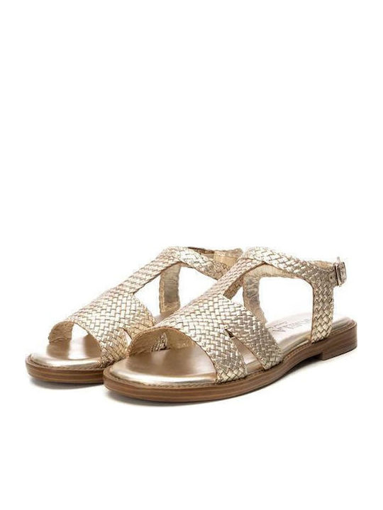 Carmela Leather Women's Flat Sandals with Strap in Gold Color