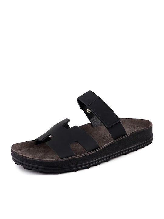 Bianca Leather Women's Flat Sandals Anatomic in Black Color