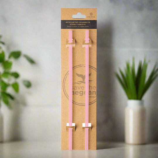 Estia Straw Tumbler XL Straw for Thermos 900ml made of Plastic Blossom Rose 2τμχ Pink