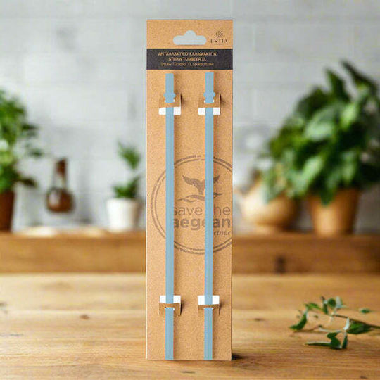 Estia Straw Tumbler XL Анталактическо за Термос / Хладилник 900ml от Пластмаса Sky Garden 2 бр Тюркоазен