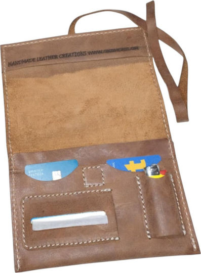 Gk Shoes Lederne Tabaktasche Braun mit Schnur 10x16.5cm