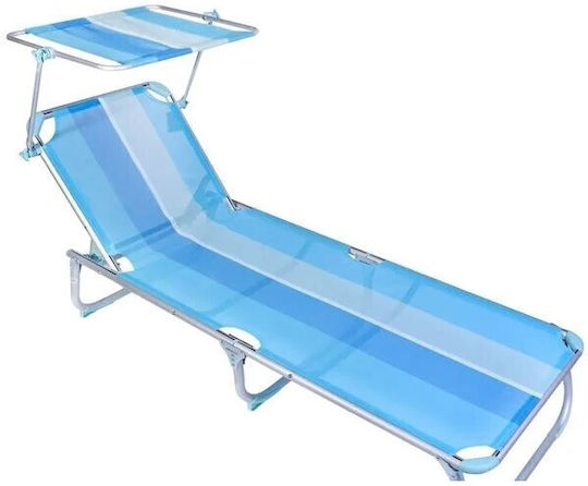 Camping Poseidon Strandliegen Hellblau Faltbar mit Sonnenschirm 187x57x31cm. 1Stück