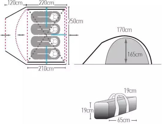 Hupa Mercury 4p Summer Camping Igloo Tent Blue with Double Cloth for 4 People