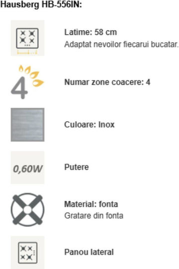 Hausberg Εστία Υγραερίου Αυτόνομη 58x50εκ. Ασημί